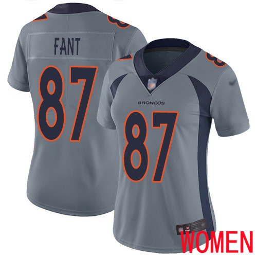 Women Denver Broncos #87 Noah Fant Limited Silver Inverted Legend Football NFL Jersey->women nfl jersey->Women Jersey